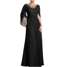 Women's Cape Sleeve Chiffon Mother of The Bride Dresses Lace Appliques A-Line Formal Evening Gown Plus Size Wedding Guest Dress
