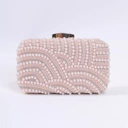 Ladies Pearl Elegant Evening Bag Fashionable Stylish Beading Wedding Dinner Party Banquet Dress Clutch Bag with Long Chain Purse