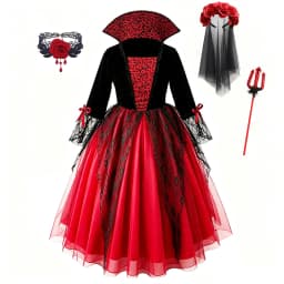 Girls Cosplay Halloween Vampire Devil Dress for Kids Ghost Bride Gothic Costume Vampire Carnival Outfits Black Red Mesh Clothes