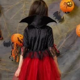 Girls Cosplay Halloween Vampire Devil Dress for Kids Ghost Bride Gothic Costume Vampire Carnival Outfits Black Red Mesh Clothes