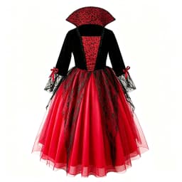 Girls Cosplay Halloween Vampire Devil Dress for Kids Ghost Bride Gothic Costume Vampire Carnival Outfits Black Red Mesh Clothes