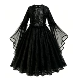 Kids Halloween Dark Gothic Costume Girls Long Sleeve Lace Tulle Ghost Bride Dress Rose Head Veil Carnival Dress Up Clothes