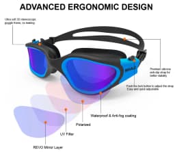 Polarized Swimming Goggles for Adult Anti-Fog UV Protection Lens Men Women Waterproof Adjustable Silicone Swim Glasses Adults