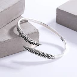 Retro Thai Silver Feather Simple Fashionable 925 Sterling Silver Personalized Design Wings Ins Trendy Opening Bracelets SL102