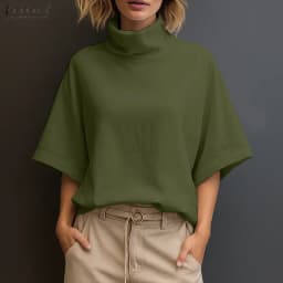 Stylish Women Blouse 2025 ZANZEA Summer Office Shirt Elegant Solid OL Work Tunic Tops Turtleneck Half Sleeve Blusas Mujer Femme