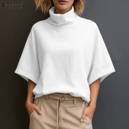 Stylish Women Blouse 2025 ZANZEA Summer Office Shirt Elegant Solid OL Work Tunic Tops Turtleneck Half Sleeve Blusas Mujer Femme