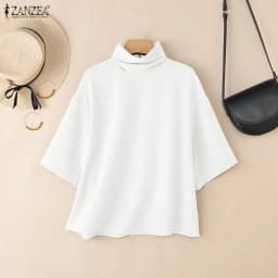 Stylish Women Blouse 2025 ZANZEA Summer Office Shirt Elegant Solid OL Work Tunic Tops Turtleneck Half Sleeve Blusas Mujer Femme