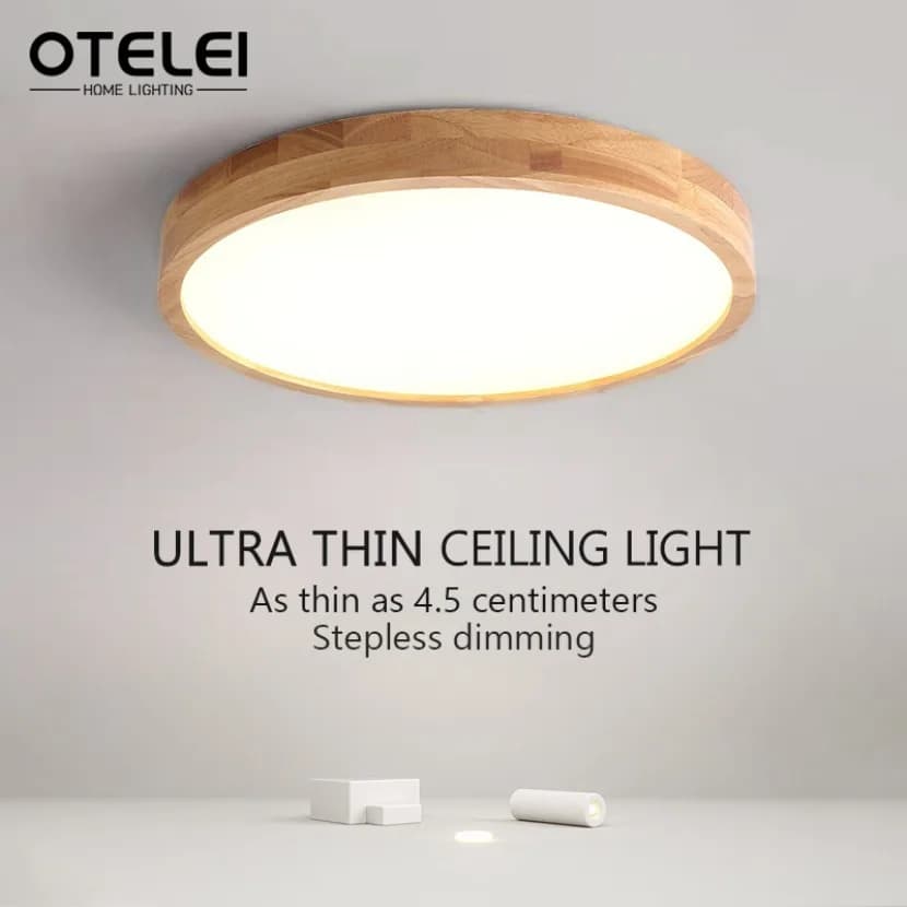 Nordic Solid Wood LED Round Ultra-thin Ceiling Lamp Ideal for Indoor Decoration in Kitchen Living Room Bedroom Home Lighting