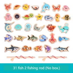 Wooden Magnetic Fishing Toy Montessori Marine Cognition Hand Eye Coordination Kids Early Educational Parent Child Birthday Gifts