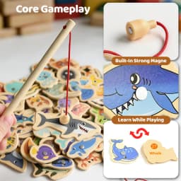 Wooden Magnetic Fishing Toy Montessori Marine Cognition Hand Eye Coordination Kids Early Educational Parent Child Birthday Gifts