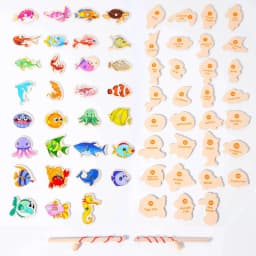 Wooden Magnetic Fishing Toy Montessori Marine Cognition Hand Eye Coordination Kids Early Educational Parent Child Birthday Gifts