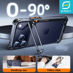 Eary 9-Shaped Phone Case for iPhone 18 17 Pro Max for Magsafe With 90° Lens Holder Stand Metal Frameless Bumper Anti-Drop Shells