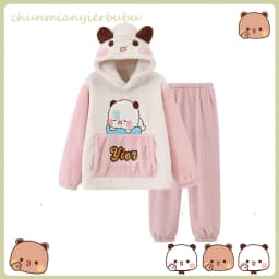 In Stock Panda Bubu And Yier Pajamas Autumn And Winter Pajamas Cartoon Panda Bubu And Dudu Coral Fleece Pajamas Lovers Pajamas