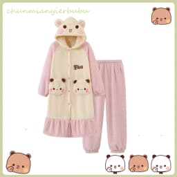 In Stock Panda Bubu And Yier Pajamas Autumn And Winter Pajamas Cartoon Panda Bubu And Dudu Coral Fleece Pajamas Lovers Pajamas