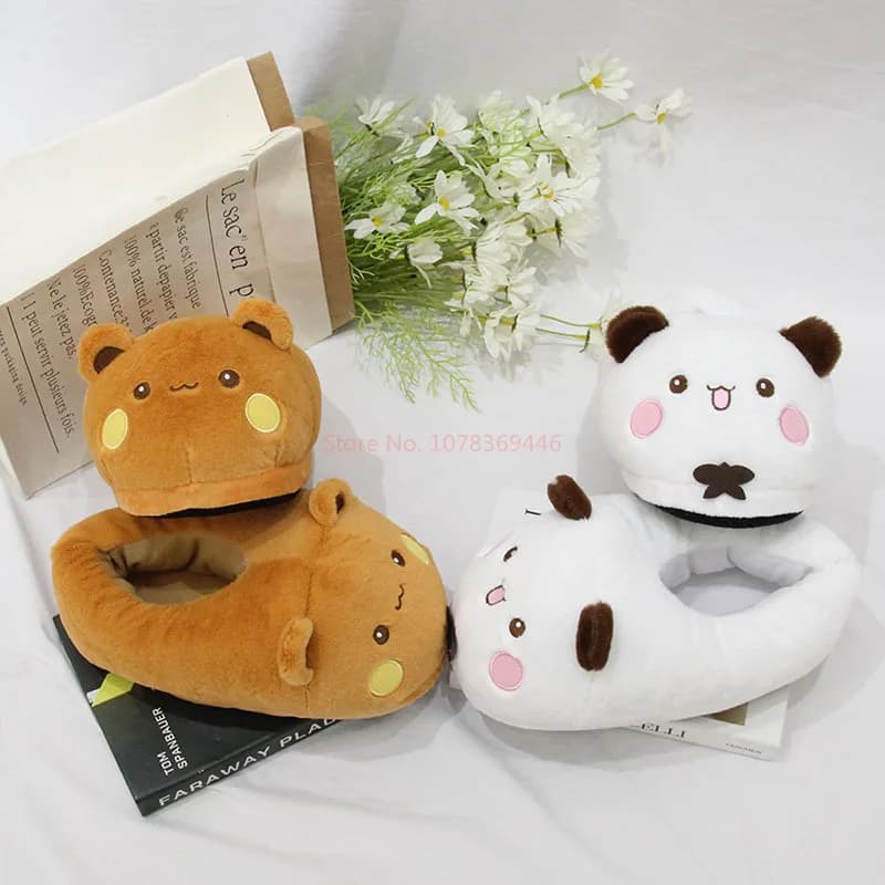 Kawaii Panda Bubu And Yier Plush Slippers Cartoon Panda Indoor Couple'S Warm Cotton Slippers Autumn And Winter Gift
