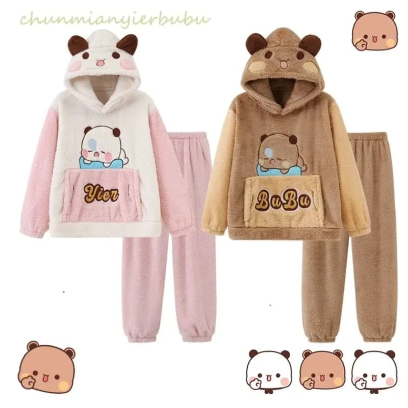 Kawaii Panda Bubu And Yier Pajamas Autumn And Winter Pajamas Cartoon Panda Bubu And Dudu Coral Fleece Pajamas Lovers Pajamas