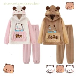 Kawaii Panda Bubu And Yier Pajamas Autumn And Winter Pajamas Cartoon Panda Bubu And Dudu Coral Fleece Pajamas Lovers Pajamas