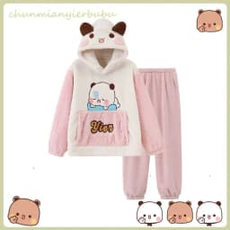 Kawaii Panda Bubu And Yier Pajamas Autumn And Winter Pajamas Cartoon Panda Bubu And Dudu Coral Fleece Pajamas Lovers Pajamas