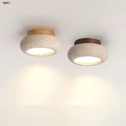 IWHD Wood Canopy LED Ceiling Light Fixture Nordic Modern Simple Ellipse Natural Yellow Travertine Ceiling Lamp Lamparas De Techo