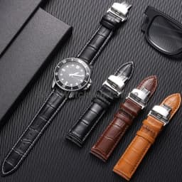 Soft Leather Watchband Replacement Wrist Belt Straps 12/13/14/15/16/17/18/19/20/21/22/23/24mm Butterfly Clasp Universal Bracelet