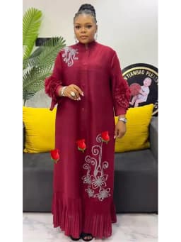 ANLAN Fashion Print Pleated Long Dress Women Lapel Floral Sleeves Design Single Breasted A-line Dresses 2025 Summer New 5AN6018