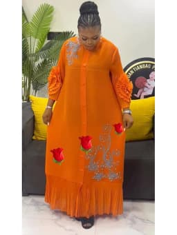 ANLAN Fashion Print Pleated Long Dress Women Lapel Floral Sleeves Design Single Breasted A-line Dresses 2025 Summer New 5AN6018