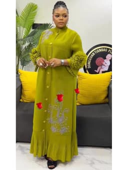ANLAN Fashion Print Pleated Long Dress Women Lapel Floral Sleeves Design Single Breasted A-line Dresses 2025 Summer New 5AN6018