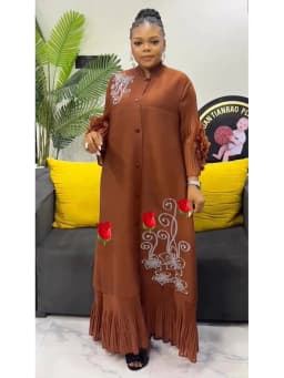ANLAN Fashion Print Pleated Long Dress Women Lapel Floral Sleeves Design Single Breasted A-line Dresses 2025 Summer New 5AN6018
