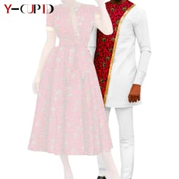 African Couple Matching Clothes Dashiki Women Print Dresses Bazin Riche Men Outfits 2 Pieces Suit Top and Pant Sets Y23C094
