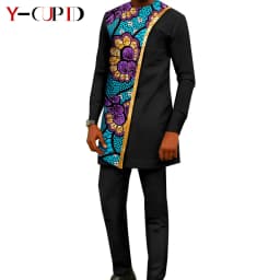 African Couple Matching Clothes Dashiki Women Print Dresses Bazin Riche Men Outfits 2 Pieces Suit Top and Pant Sets Y23C094