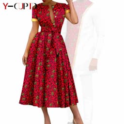 African Couple Matching Clothes Dashiki Women Print Dresses Bazin Riche Men Outfits 2 Pieces Suit Top and Pant Sets Y23C094