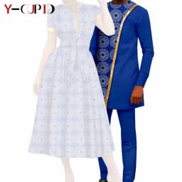 African Couple Matching Clothes Dashiki Women Print Dresses Bazin Riche Men Outfits 2 Pieces Suit Top and Pant Sets Y23C094