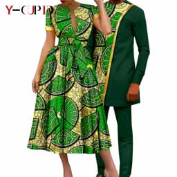 African Couple Matching Clothes Dashiki Women Print Dresses Bazin Riche Men Outfits 2 Pieces Suit Top and Pant Sets Y23C094