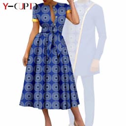 African Couple Matching Clothes Dashiki Women Print Dresses Bazin Riche Men Outfits 2 Pieces Suit Top and Pant Sets Y23C094