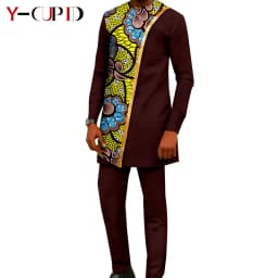 African Couple Matching Clothes Dashiki Women Print Dresses Bazin Riche Men Outfits 2 Pieces Suit Top and Pant Sets Y23C094