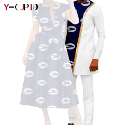 African Couple Matching Clothes Dashiki Women Print Dresses Bazin Riche Men Outfits 2 Pieces Suit Top and Pant Sets Y23C094