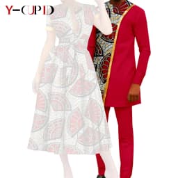 African Couple Matching Clothes Dashiki Women Print Dresses Bazin Riche Men Outfits 2 Pieces Suit Top and Pant Sets Y23C094