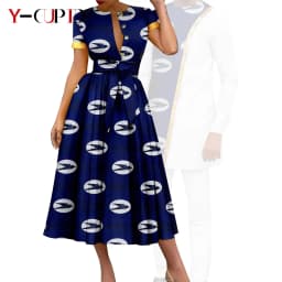 African Couple Matching Clothes Dashiki Women Print Dresses Bazin Riche Men Outfits 2 Pieces Suit Top and Pant Sets Y23C094