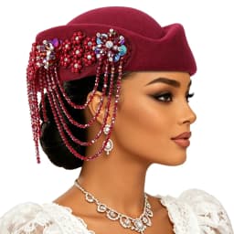 Luxury Rhinstones Church Derby Fascinator Beret Caps for Women Vintage British Felt Turban Hat Party Airline Stewardess Hat