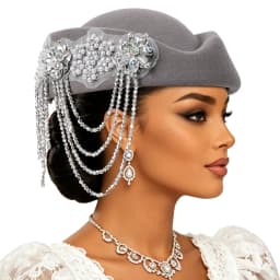 Luxury Rhinstones Church Derby Fascinator Beret Caps for Women Vintage British Felt Turban Hat Party Airline Stewardess Hat