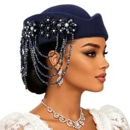 Luxury Rhinstones Church Derby Fascinator Beret Caps for Women Vintage British Felt Turban Hat Party Airline Stewardess Hat