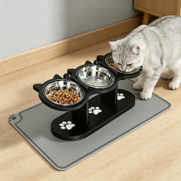 Black Cat Ear 3 Bowls Rack Elevated Cat Feeder Stand Non-slip Silicone Waterproof Anti-dirty Cat Bowl Mat for Cats Dogs