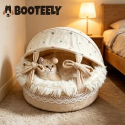 BOOTEELY Pet Cradle Cat Nest Bow Lace Semi-Closed Universal In All Seasons Breathable With Canopy Shading Pet Nest