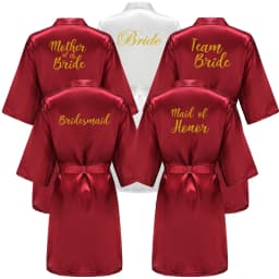 Burgundy Women Bathrobe Gold Letter Bride Bridesmaid Mother Maid of Honor Get Ready Bridal Party Robes Gifts Dressing Gown