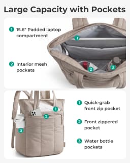 BAGSMART 15.6in Laptop Backpack Women Tote Backpack Teacher Nurse Backpack Water-resistant Bookbag Lightweight College Backpack