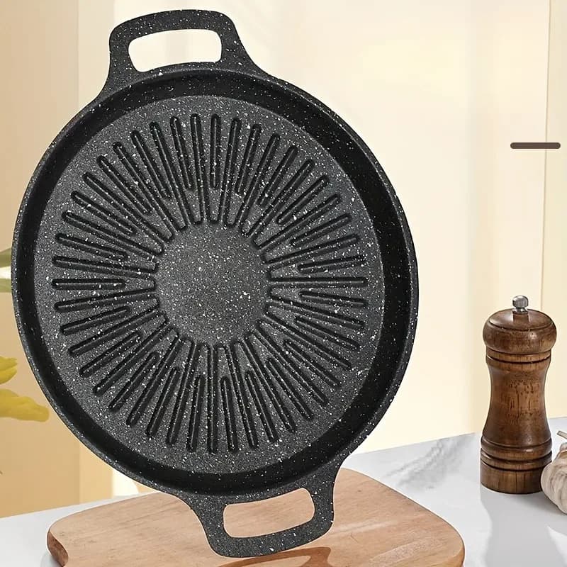 1pcs Carbon Steel Grill Pan Nonstick BBQ Griddle for Induction Cooktop Indoor Outdoor Use Dishwasher Safe BBQ Cookware