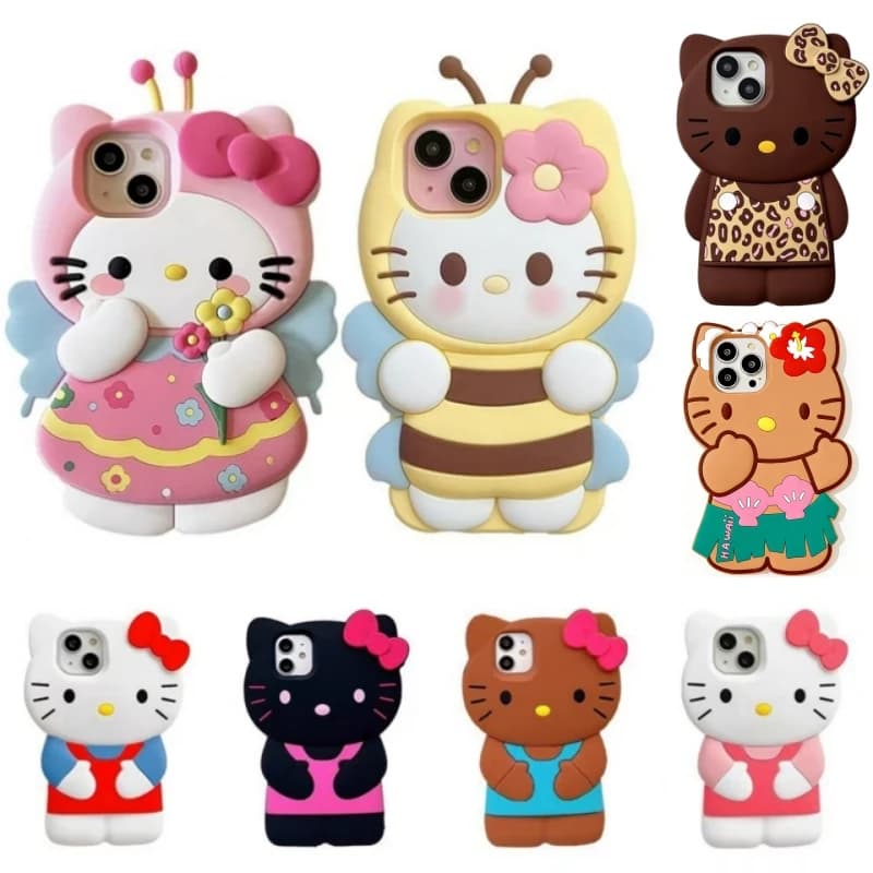 Sanrio 3D Cartoon Hello Kitty Bow Phone Case For iPhone 17 16 15 14 13 12 Pro Max 11 Anti Fall So Cute Y2K Soft Silicone Cover