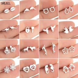 Golden Korean Minimalist Stainless Steel Animal Stud Earrings for Women Fashion 2026 Jewelry Dog Paw Rabbit Cat Key Studs Gift