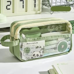 Handheld Double Layer Transparent Pencil Case Pen Bag Hitting Color Square Storage Pouch for Stationery School A7473
