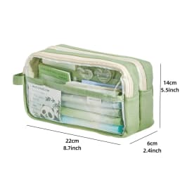 Handheld Double Layer Transparent Pencil Case Pen Bag Hitting Color Square Storage Pouch for Stationery School A7473